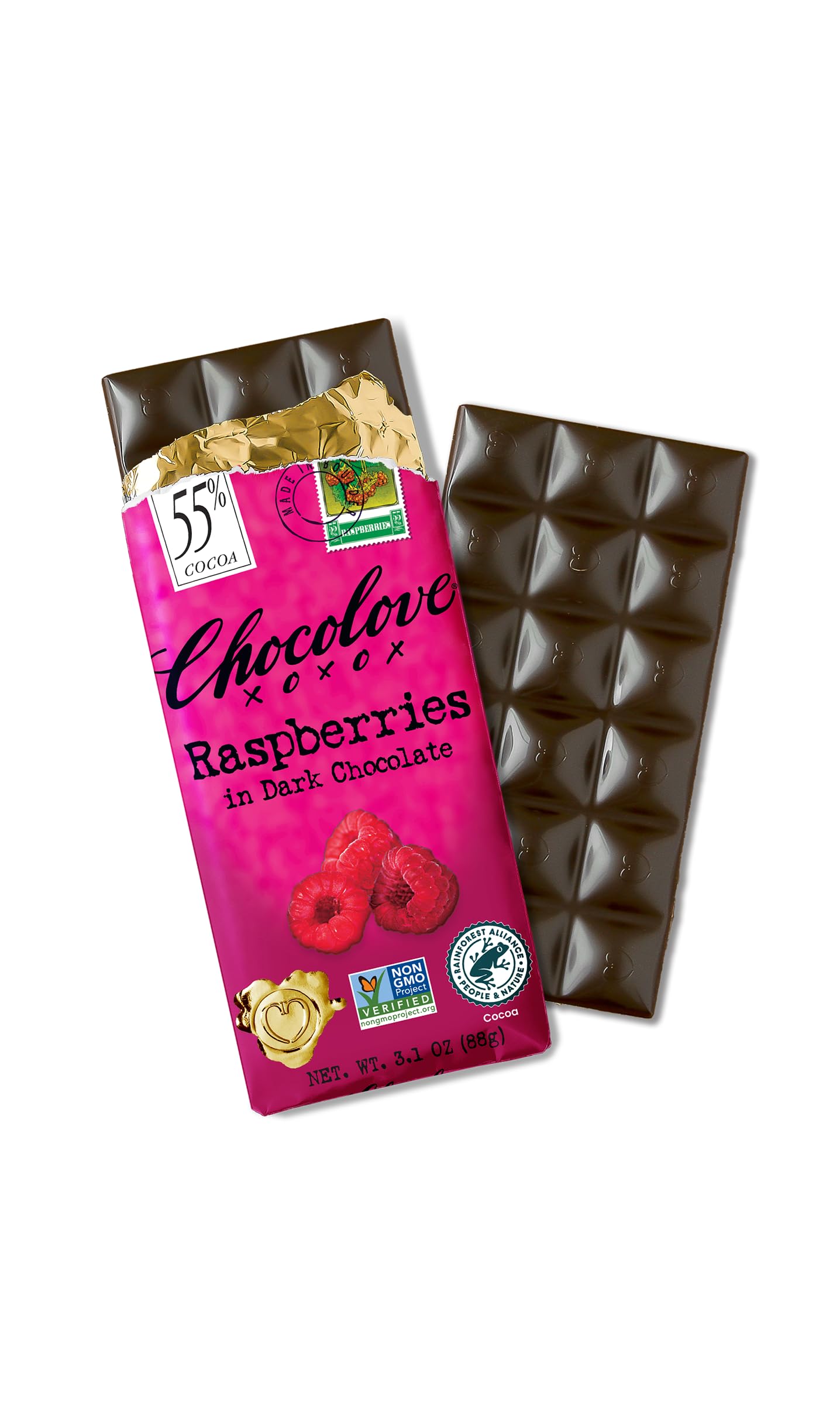 choco.and.love様　クリアランスSALE　ムーンモスブラックピンク Chocolove Xoxo Raspberries In Dark Chocolate Bar -- 3.1 Oz
